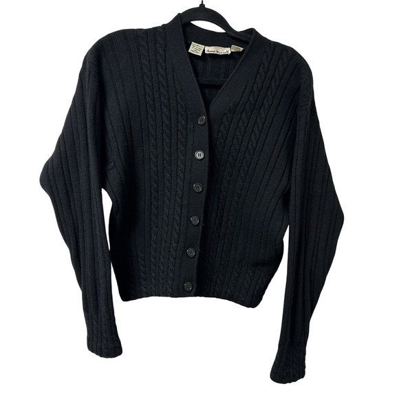 Anne Klein II Vintage Black Cable Knit 100%‎ Wool Cardigan Size Medium 80s 90s - Picture 3 of 8
